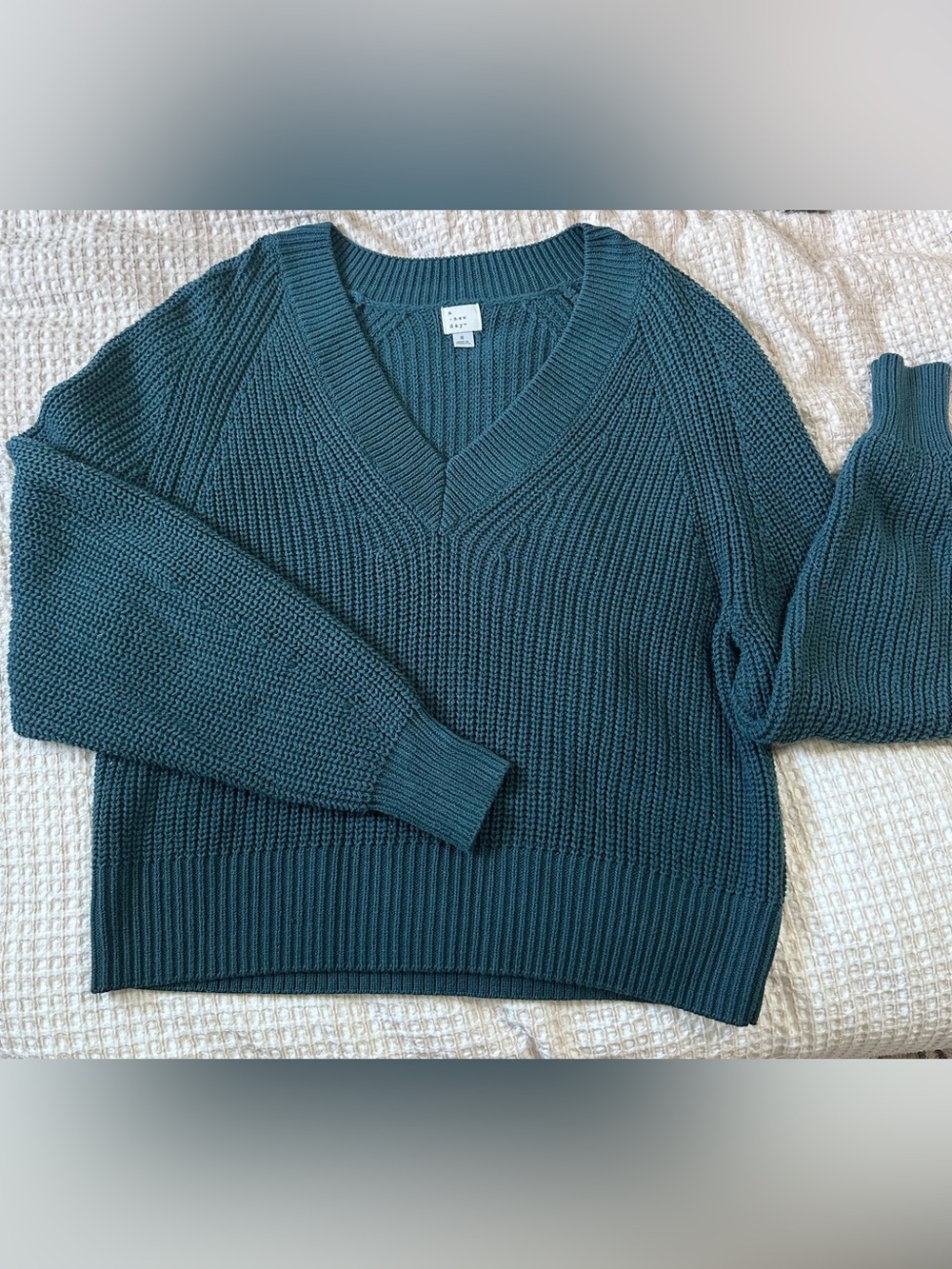 a new day Teal V-Neck Chunky Knit Sweater